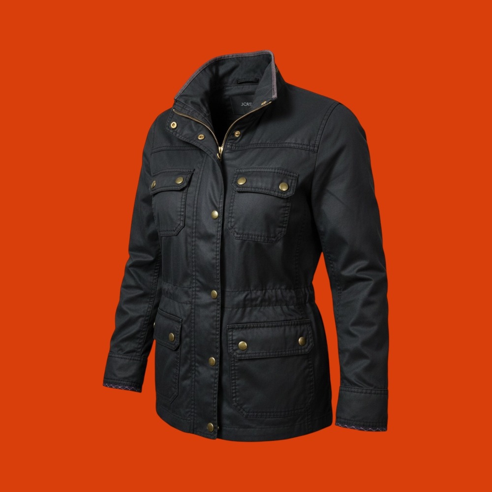 J.Crew Womens Waxed Canvas Field Jacket Black Utility Coat XS Gold Hardware